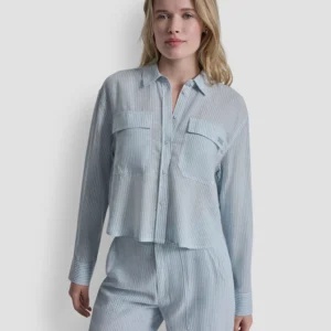 Women's Linen-Blend Cropped Long-Sleeve Shirt