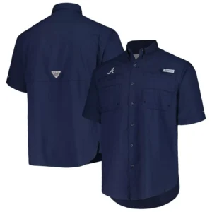 Men's Navy Atlanta Braves Tamiami Omni-Shade Button-Down Shirt