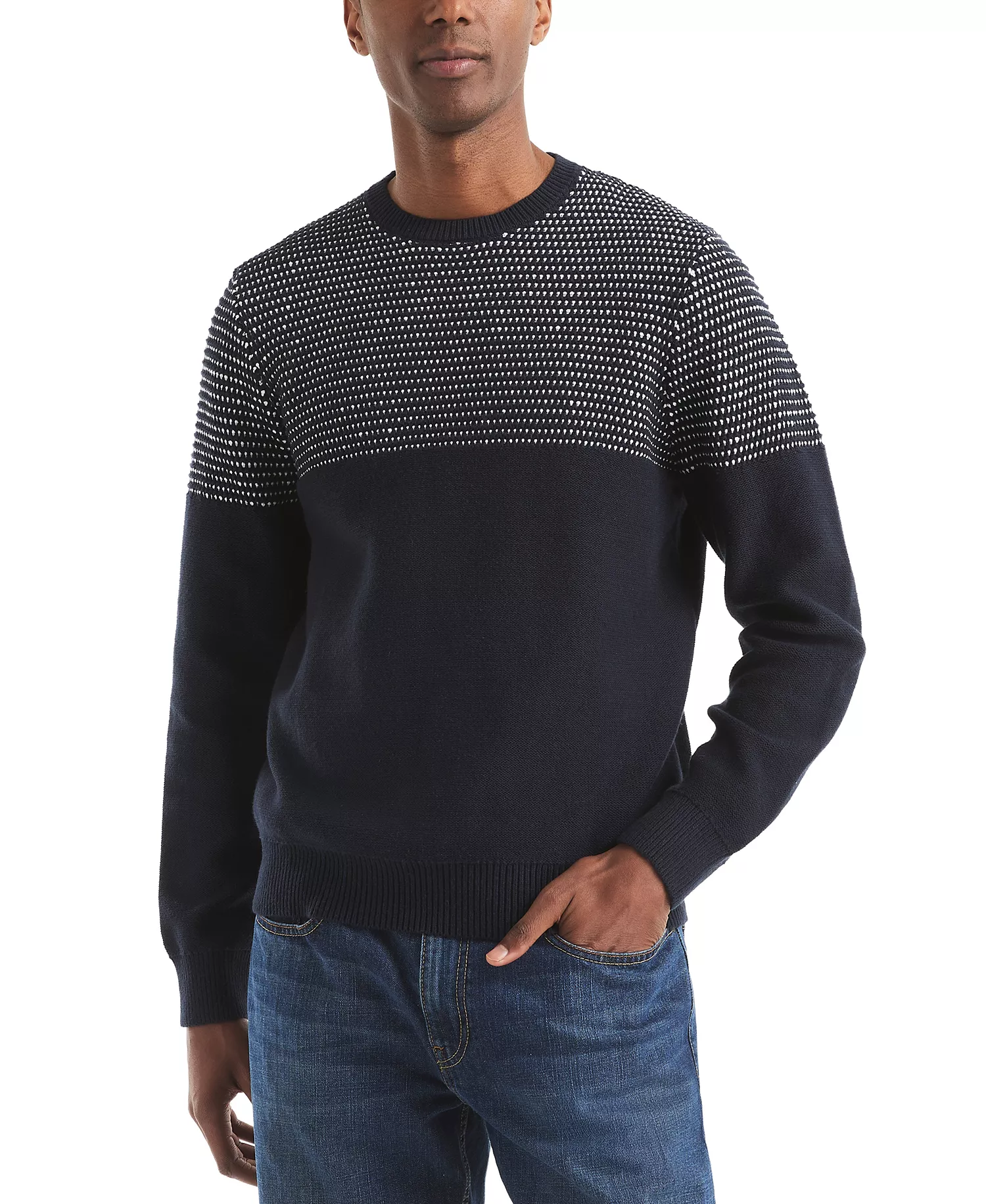 mni-64d68462c6a0a3e0afbd9f1f69c21cf3 Men's Textured Colorblocked Crewneck Sweater — изображение 3