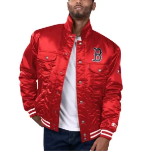 Men's x Red Boston Red Sox Silver Tab Satin Full-Snap Trucker Jacket
