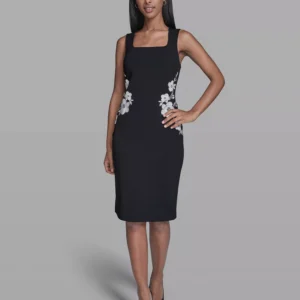 Women's Floral Embroidery Square Neck Dress