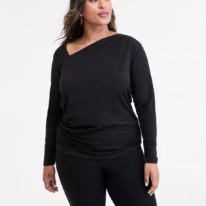 Plus Size Asymmetric-Neck Long-Sleeve Top, Macy's Exclusive