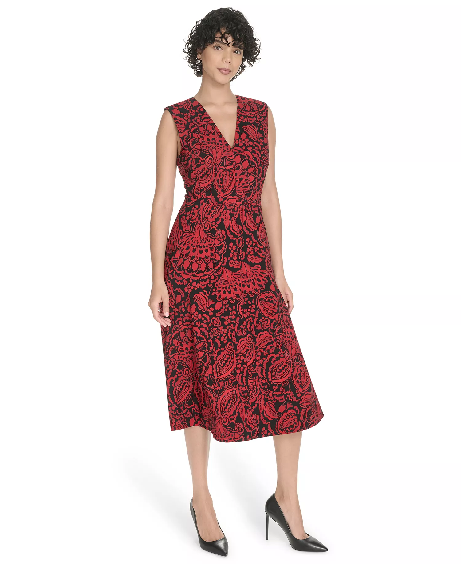 mni-66436363afe13785840b3e1fcb8b7582 Women's Printed V-Neck Midi Dress