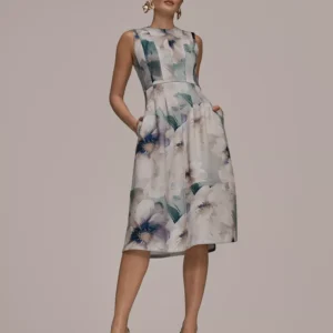 Women's Sleeveless Floral Fit and Flare Midi Dress