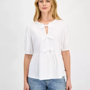 Women's Solid Bow Peplum Top