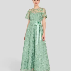 Women's Short-Sleeve Embroidered Gown