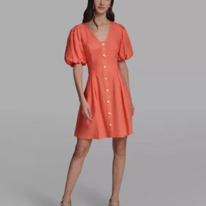 Women's Puff-Sleeve V-Neck Dress