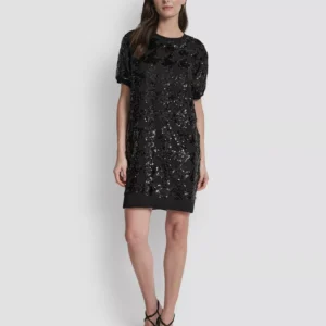 Women's Short Sleeve Sequin Tunic Dress