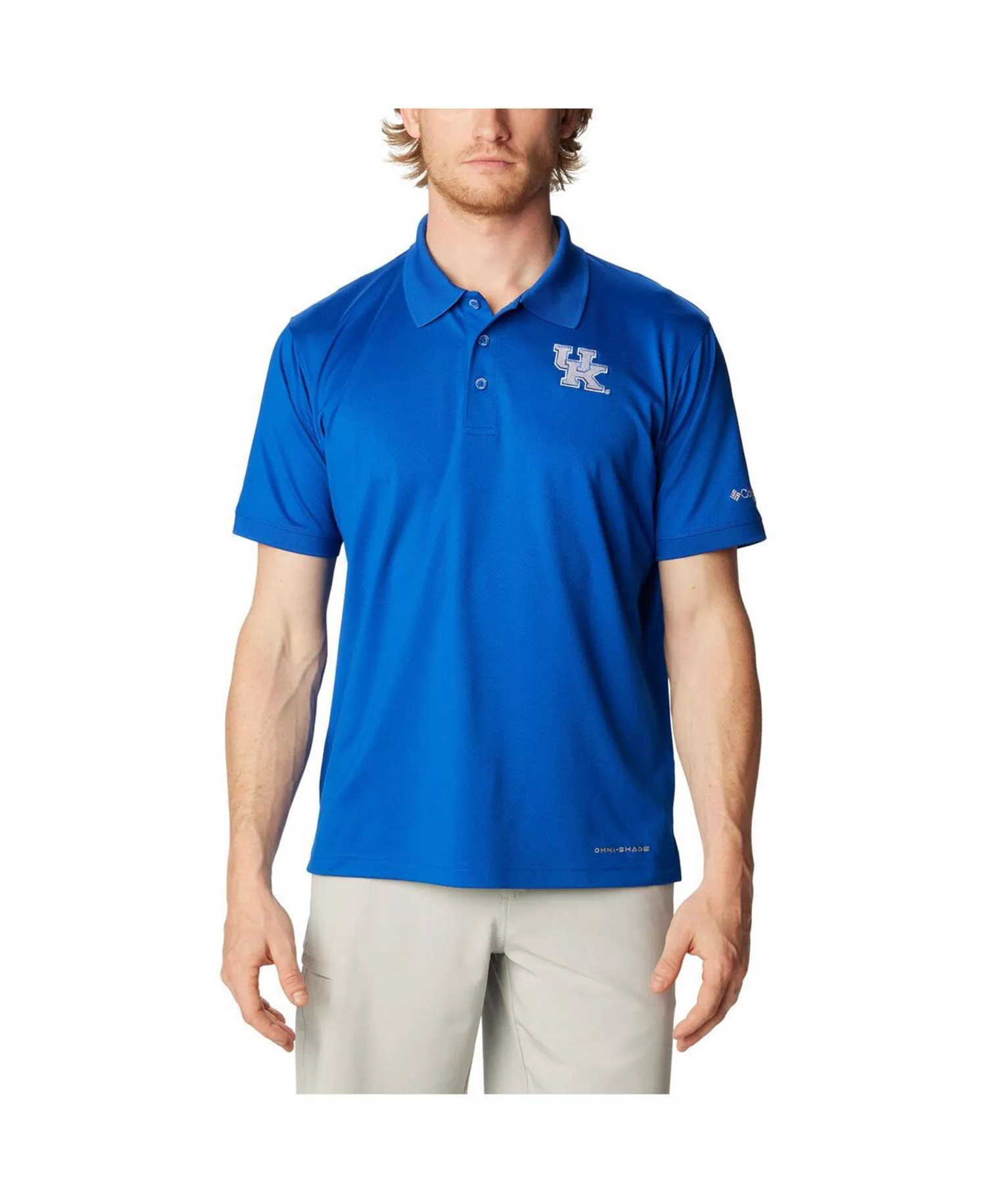 mni-6a89b8af6e3d4e0e1d1680474a36ee75 Men's Royal Kentucky Wildcats PFG Tamiami Omni-Shade Polo Shirt