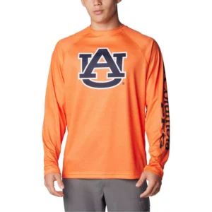 Men's Orange Auburn Tigers PFG Terminal Tackle Omni-Shade Raglan Long Sleeve T-shirt