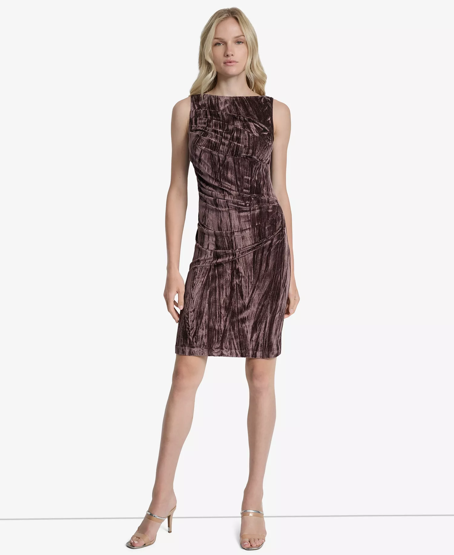 mni-6c0cf440fc7757bfe3d0a02955d974f5 Women's Sleeveless Boat Neck Sheath Velvet Dress
