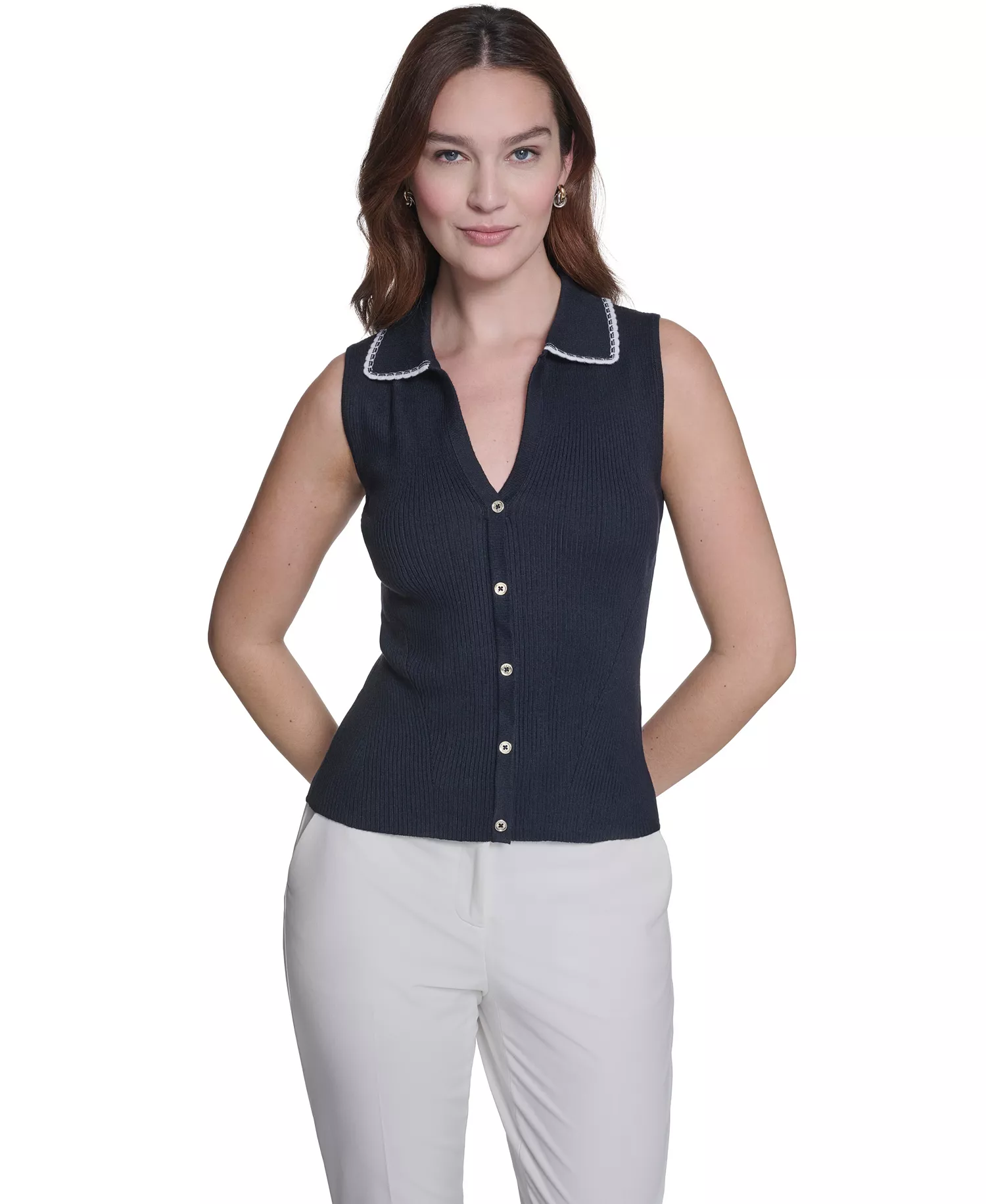 mni-6c46cf466f6f71d2cf2b4f1cc5975ad5 Women's Sleeveless Collared Sweater — изображение 3