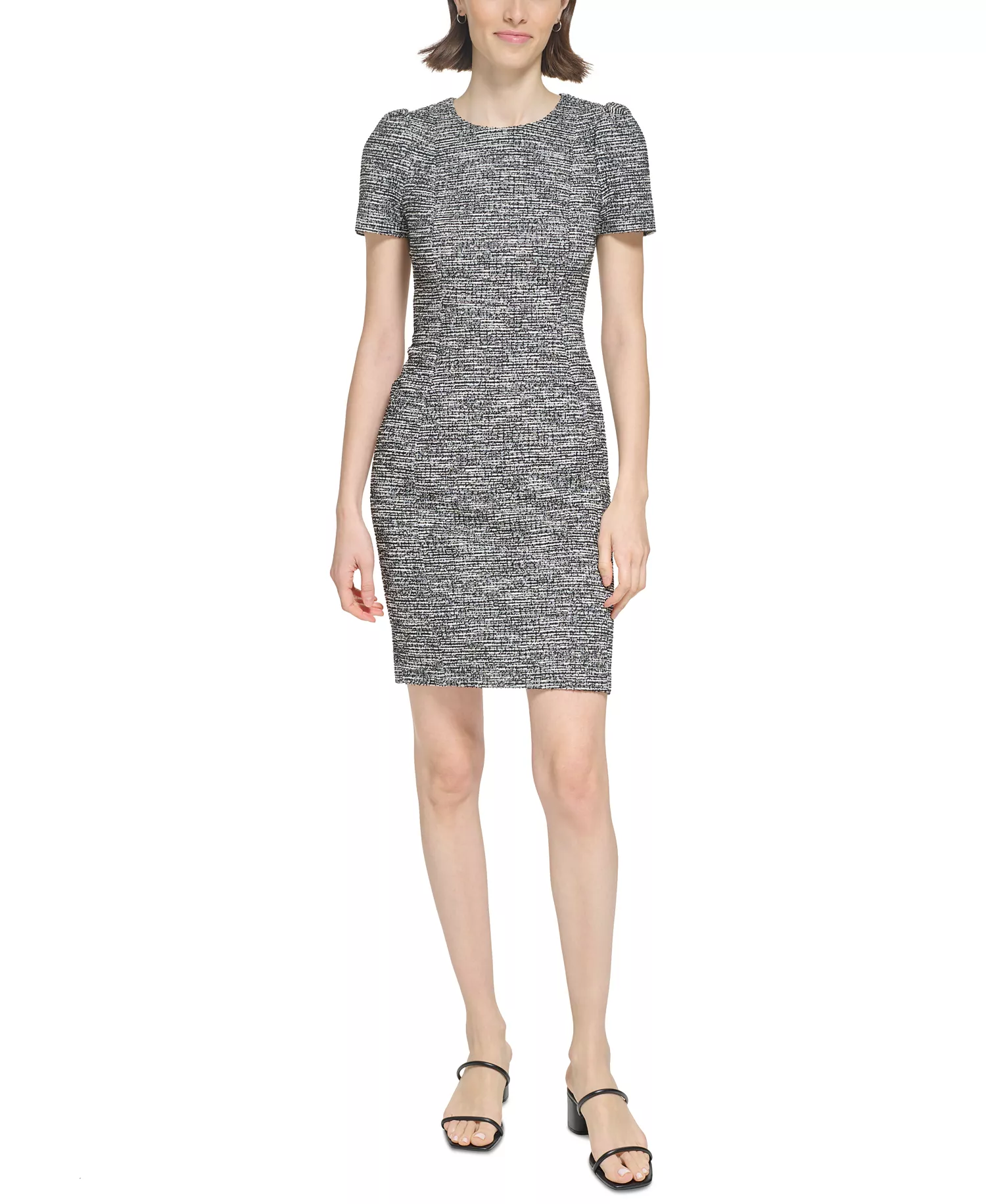 mni-6cae033f1e5ce5a807dd9962e1ea49c7 Women's Tweed Short-sleeve Sheath Mini Dress — изображение 3
