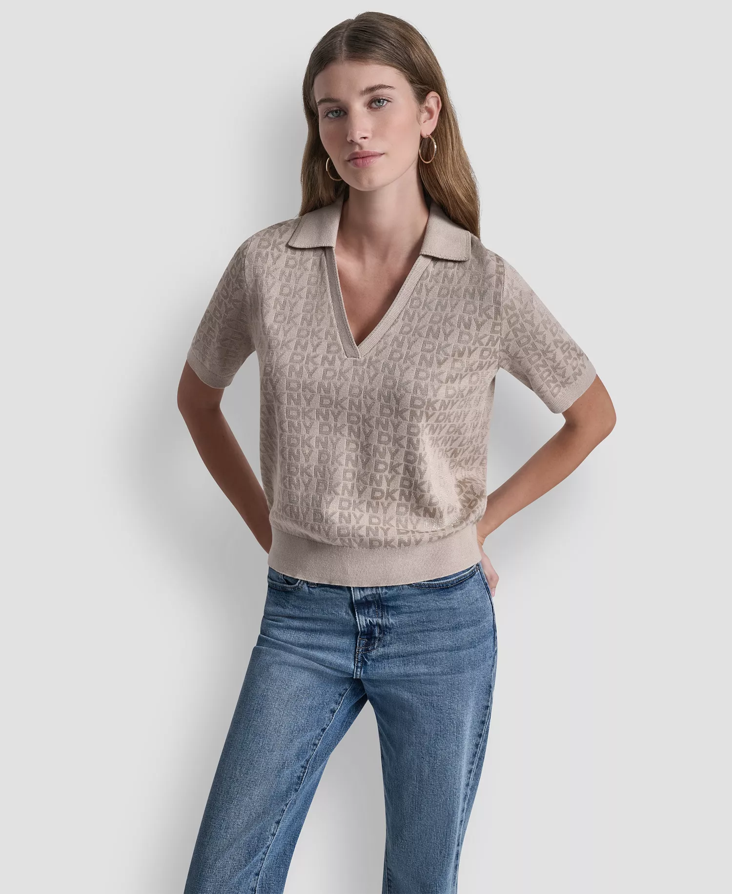mni-6d1540891fc728d670cb8e69ebc0f096 Petite Polo Collar Logo Sweater