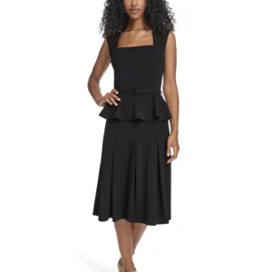 Women's Square-Neck Belted Midi Dress