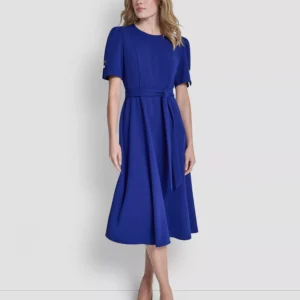 Women's Short-Sleeve Jewel Neck Midi Dress