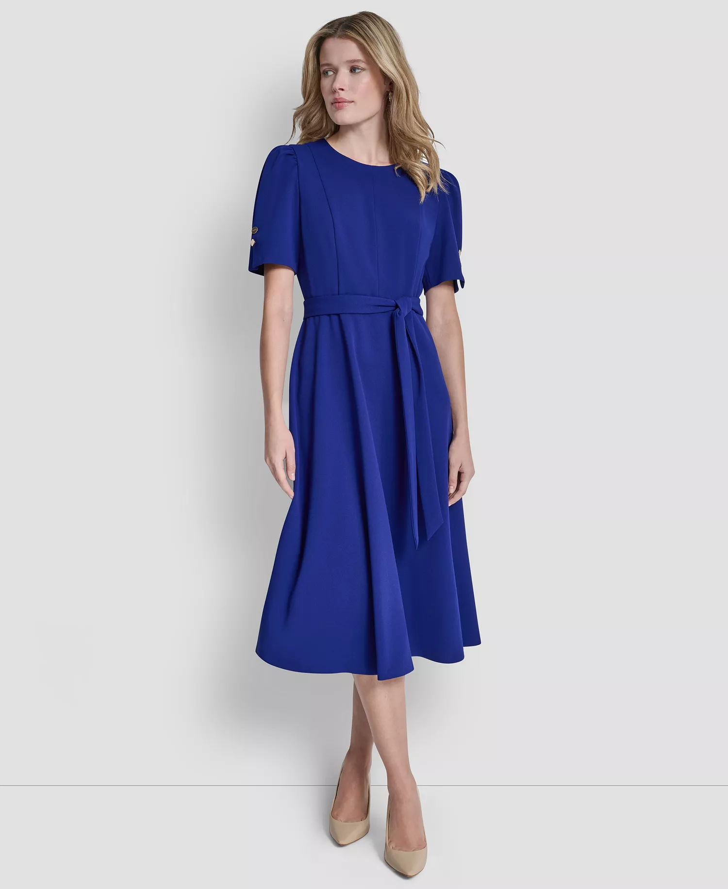 mni-6d5dc17c6383dd7ba5a98e1b2ca16367 Women's Short-Sleeve Jewel Neck Midi Dress