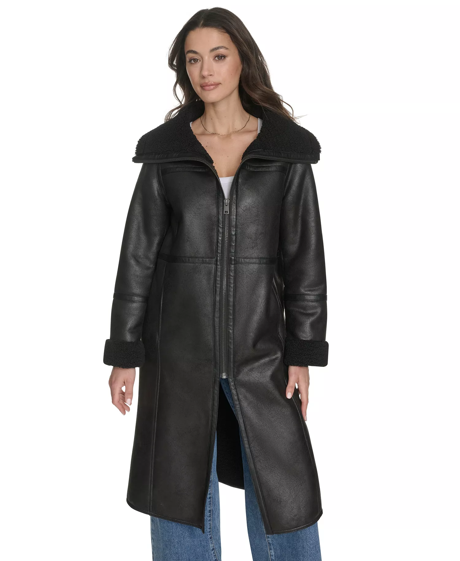 mni-6f3589b969b159a14973f9f45173985d Women's FX Shearling Funnel Coat — изображение 3