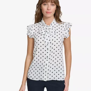 Women's Ruffle-Sleeve Bow Blouse