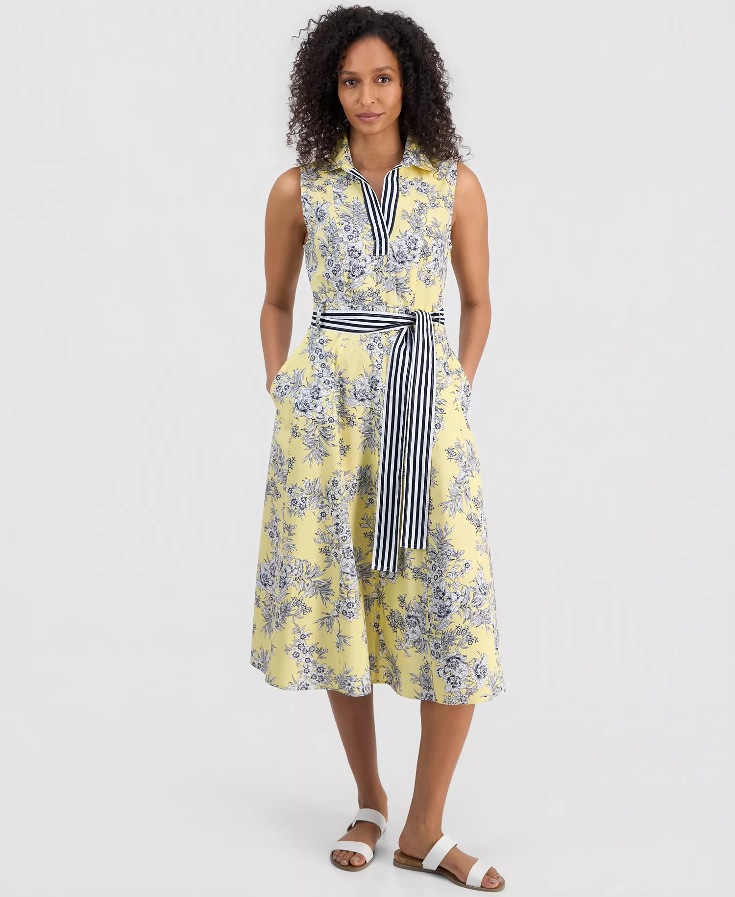 mni-701d02766e9d9f6b8476c86edcf972f4 Women's Toile Floral-Print Sleeveless A-Line Dress