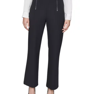 Faux-Zipper Mid-Rise Straight-Leg Ponte Pants