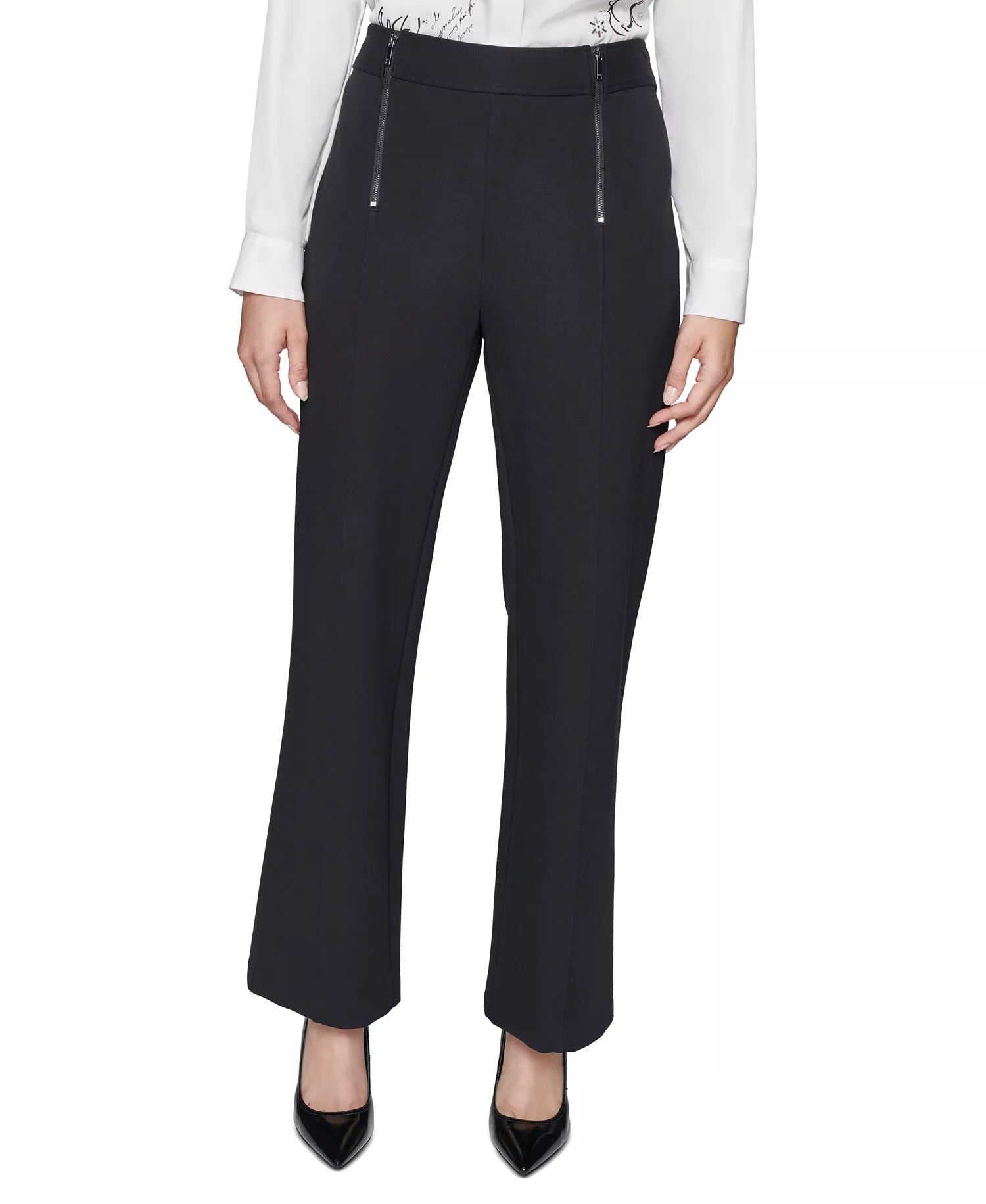 mni-7065c4e92349168faf565a975216ebf9 Faux-Zipper Mid-Rise Straight-Leg Ponte Pants