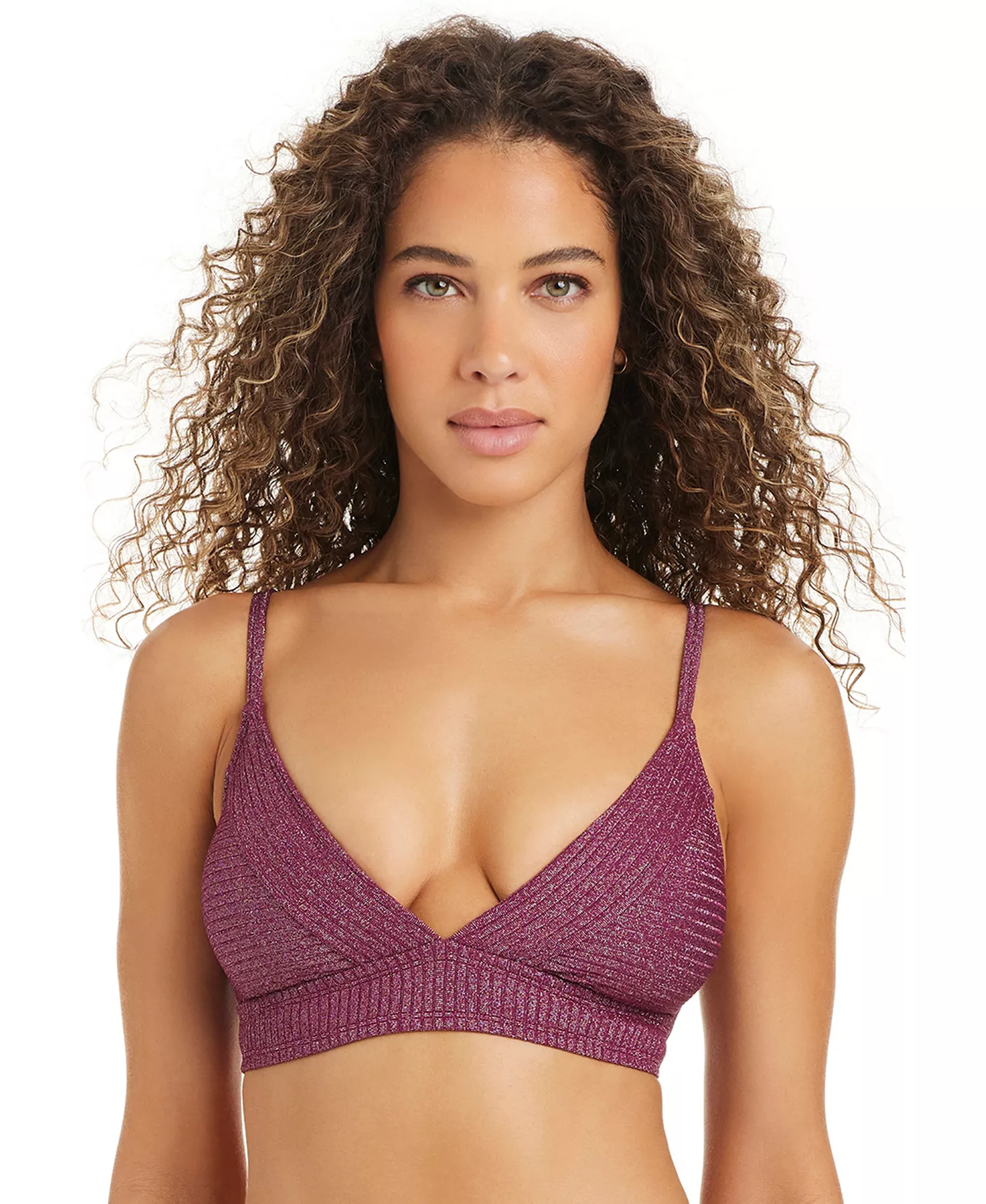 mni-707dbd16ad5912055e015601c8ec7b31 Women's Rib & Shine Over-The-Shoulder Swimsuit Bikini Top and V-Waist High-Leg Swim Bottoms, Macy's Exclusive