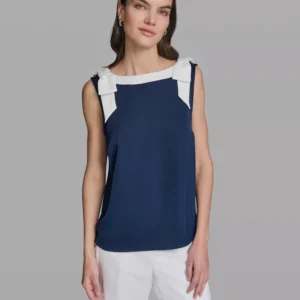 Women's Sleeveless Boat Neck Bow Strap Tank Top