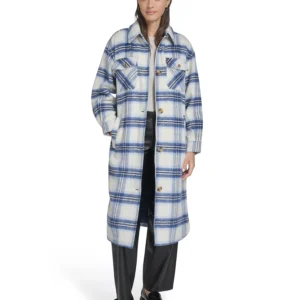 Women's Regular Long Wool Blend Plaid Coat