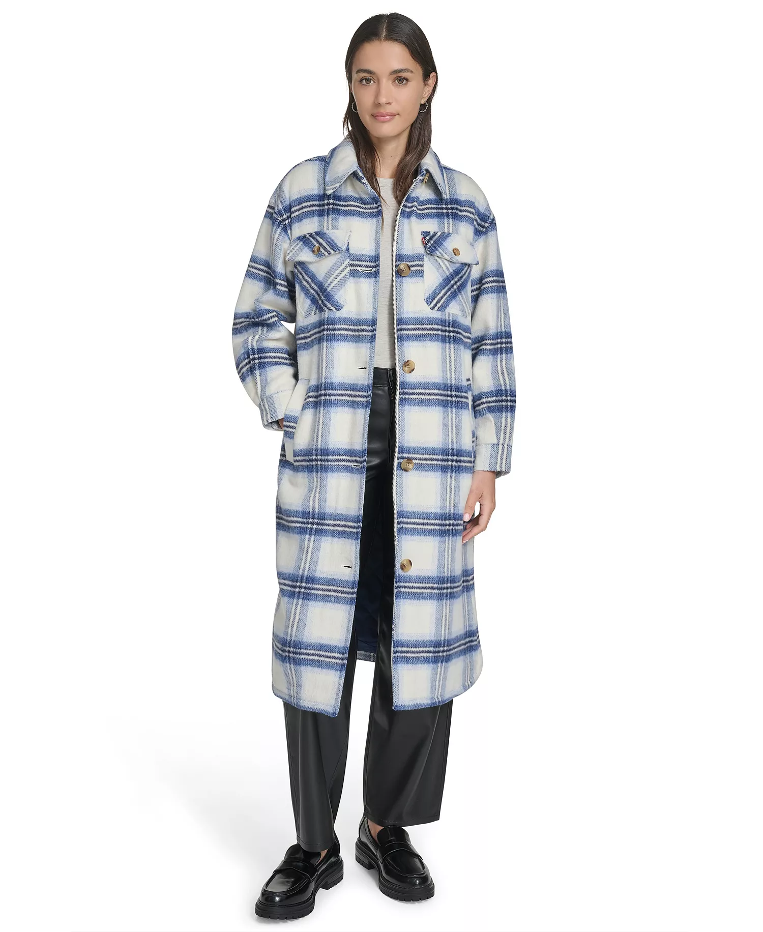 mni-71bb807e01a83a8de74d949a47e48d33 Women's Regular Long Wool Blend Plaid Coat