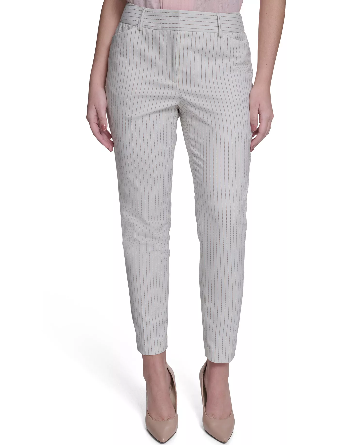 mni-722289e4211cc85b13dbb60b56f8c7f6 Women's Slim Fit Pinstripe Mid Rise Pants