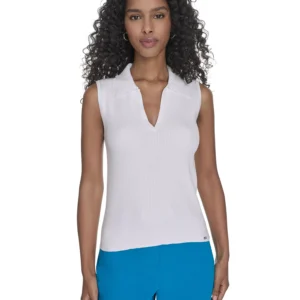 Women's Johnny-Collar Sleeveless Sweater
