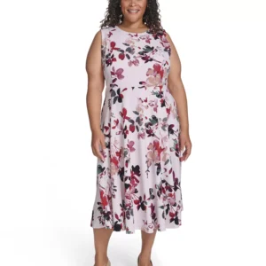 Plus Size Floral Print Fit & Flare Dress
