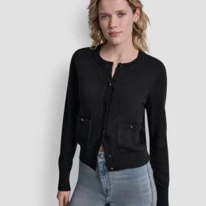 Women's Crewneck Front-Enamel Button Cardigan