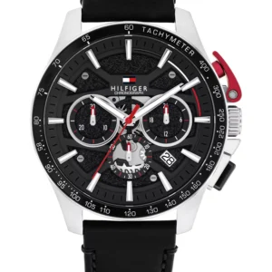 Men's Chronograph Black Leather Strap Watch, 44mm