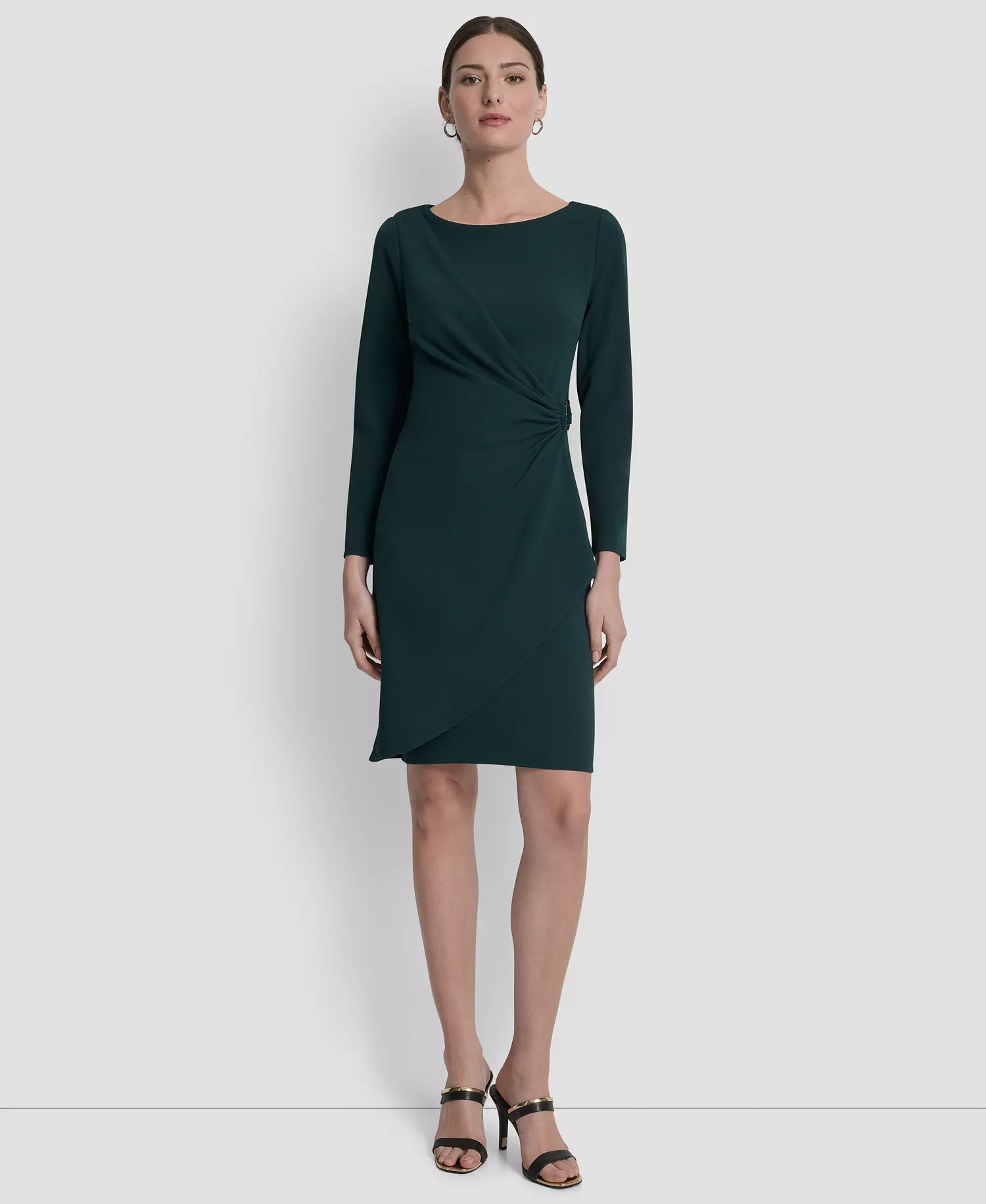 mni-746bad83ffa2bbd3ab62f6faa6fb7452 Women's Side-Ruched D-Buckle Boat-Neck Dress — изображение 3