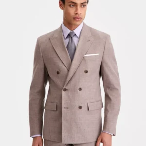 Men's Slim-Fit Double-Breasted Linen-Blend Suit Separates Jacket