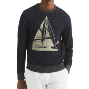 Men's Plaited Sailboat Graphic Crewneck Sweater