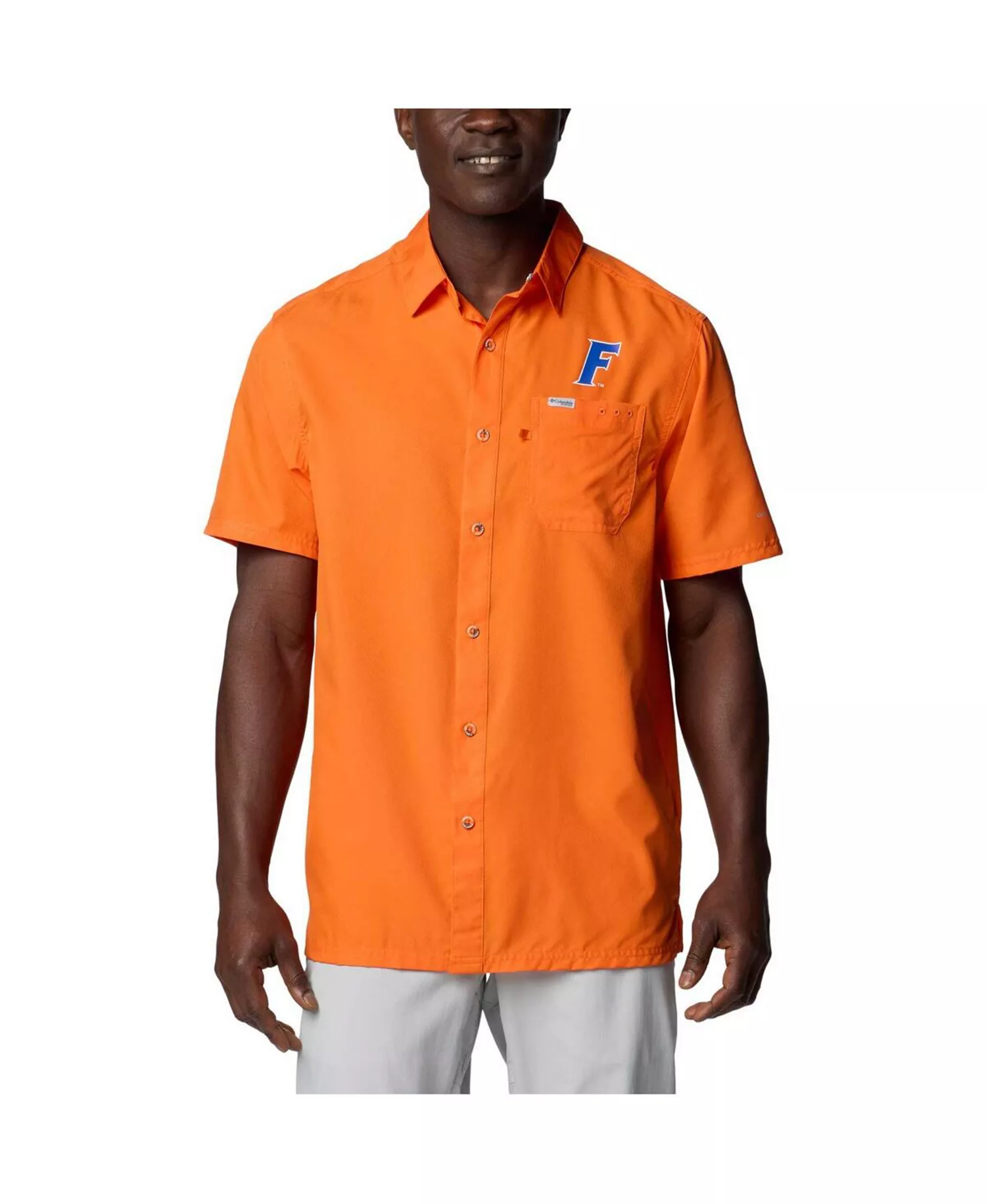 mni-74cb2cf89edbe12d3a455de9e5a44d3d Men's Orange Florida Gators PFG Slack Tide Omni-Shade Button-Up Camp Shirt