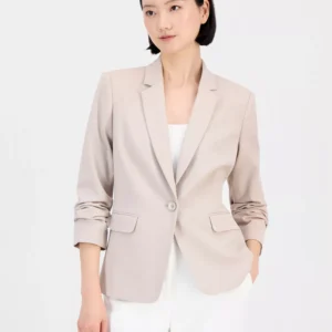Petite One-Button Notch Collar Blazer