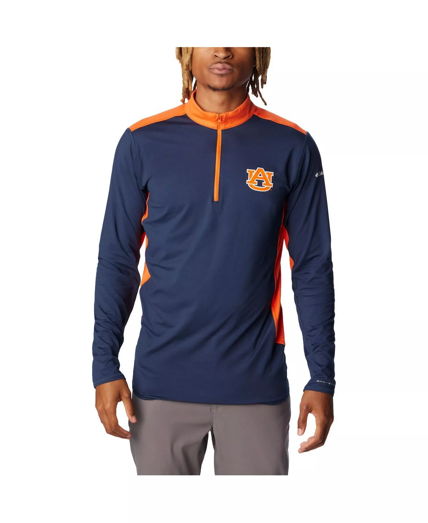 mni-76063a8beafda0520b33d52e728ddfa9 Men's Navy Auburn Tigers Tech Trail Omni-Shade Quarter-Zip Top