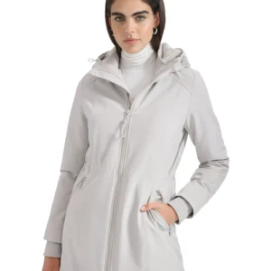 Womens Hooded Faux-Fur-Lined Anorak Raincoat