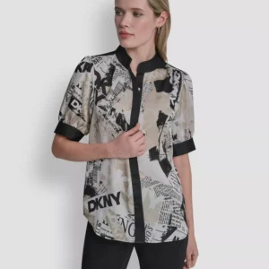 Women's Newspaper-Print Woven Blouse
