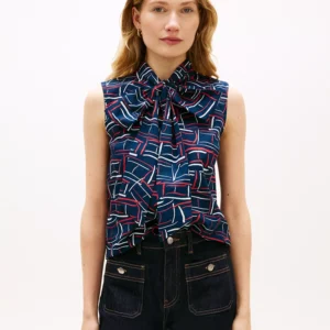 Women's Printed Bow Front Sleeveless Shirt