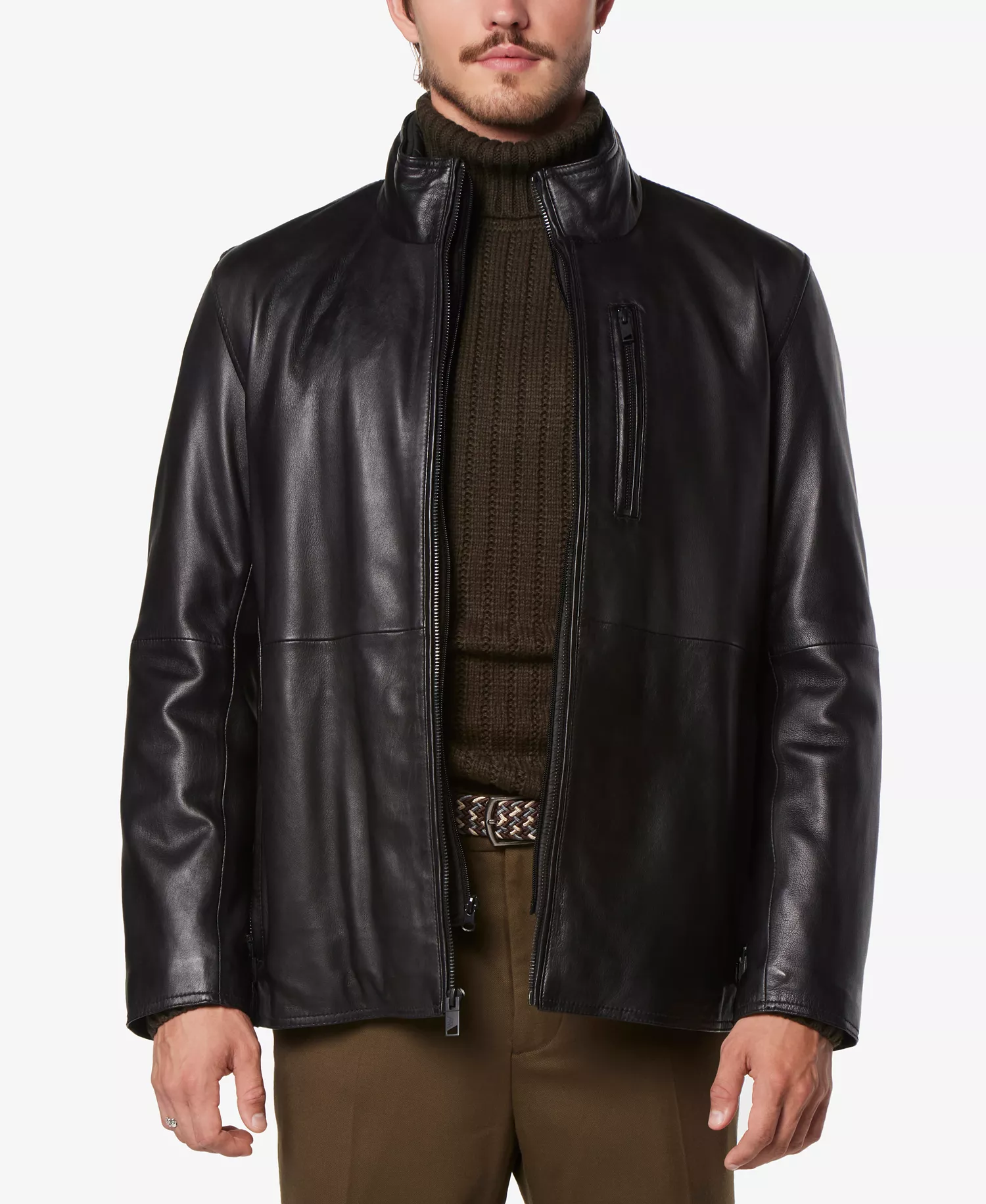 mni-781b25be81d5fbdd8e05cf6c398aa9a9 Men's Wollman Smooth Leather Racer Jacket with Removable Interior Bib