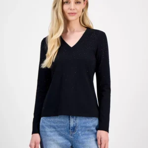 Petite Embellished V-Neck T-Shirt, Macy's Exclusive