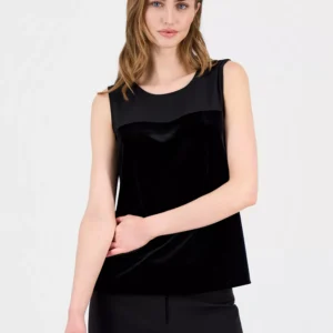 Women's Sleeveless Mixed-Media Top