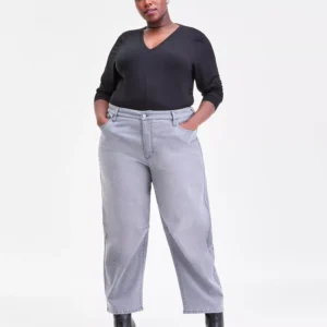 Plus Size High Rise Rhinestone Barrel-Leg Jeans, Macy's Exclusive
