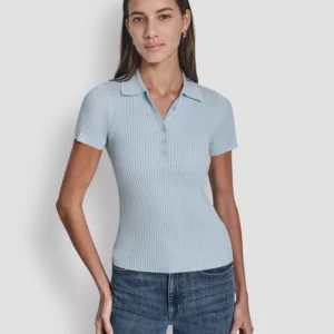 Petite Short-Sleeve Ribbed Polo Shirt