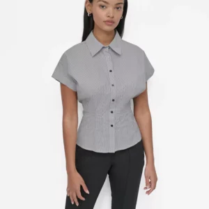 Petite Collared Cap-Sleeve Blouse